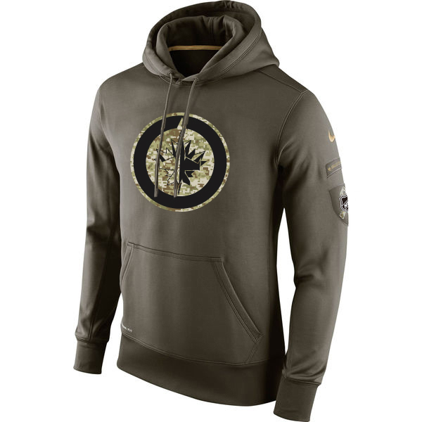 Men NHL Winnipeg Jets Nike Olive Salute To Service KO Performance Hoodie Green